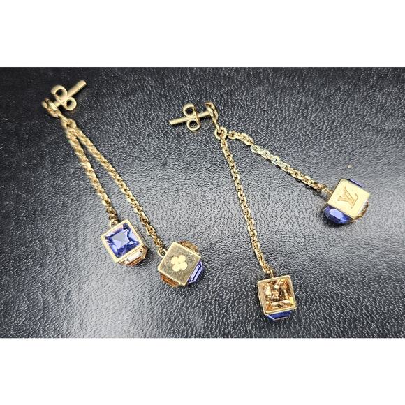 LOUIS VUITTON DANGLING CRYSTAL GAMBLE CUBE EARRINGS - Picture 1 of 6